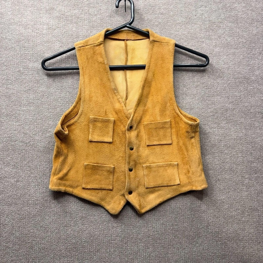 Handmade Leather Vest Mens Medium Tan Brown Western Workwear Vintage
